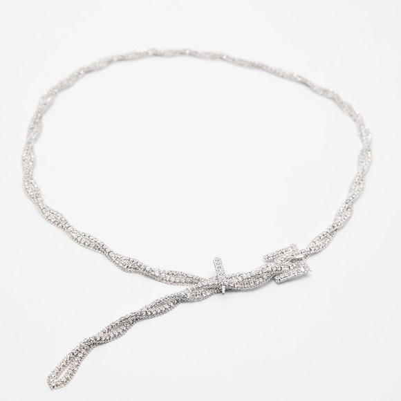 NWOT. Zara Silver Jewel Loop Belt with Bejeweled Buckle. Size 30.